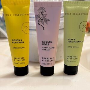 Crabtree & Evelyn Hand Cream Trio — Yellow, Pink, Light Green